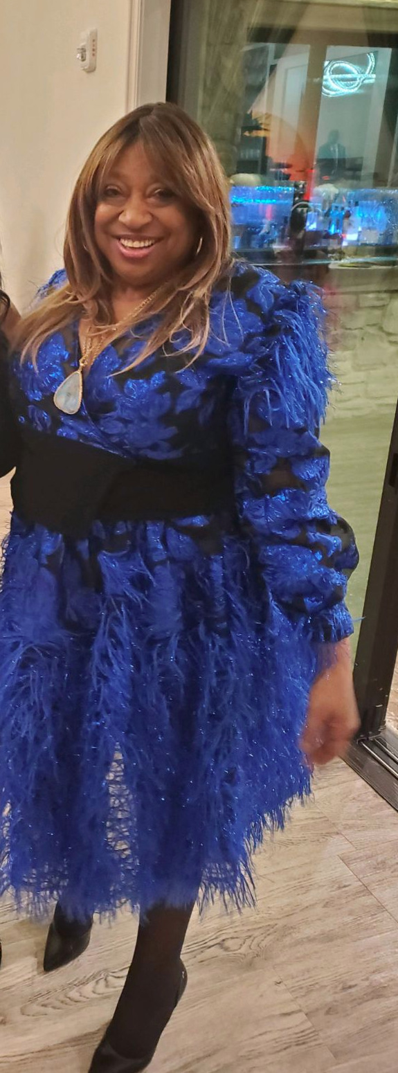 blue ostrich dress